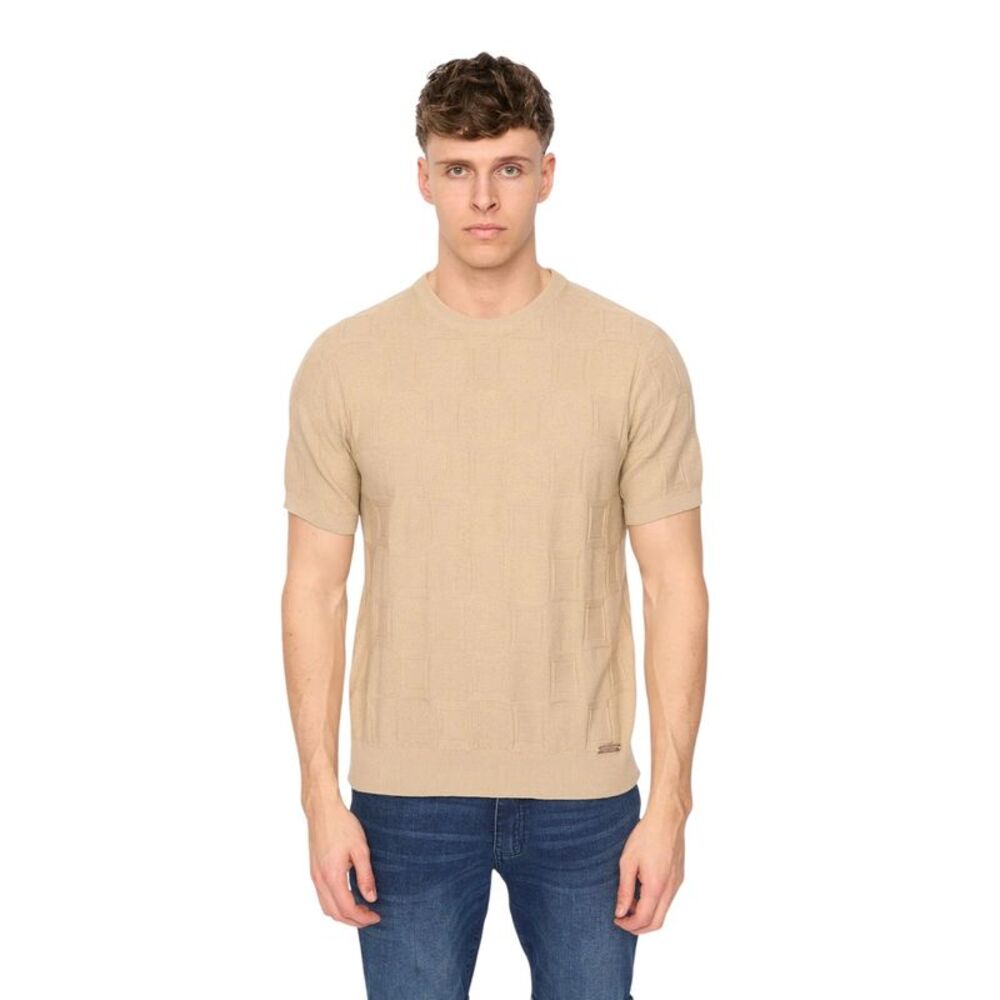 Duck and Cover Mens Littleton Knitted T-Shirt / Light Stone